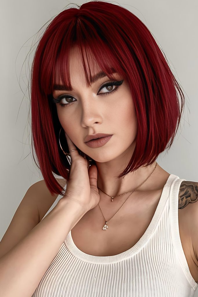 Blunt Dark Cherry Red Bangs