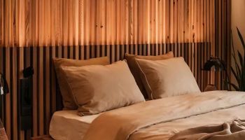 Cherry Wood Slat Wall Headboard