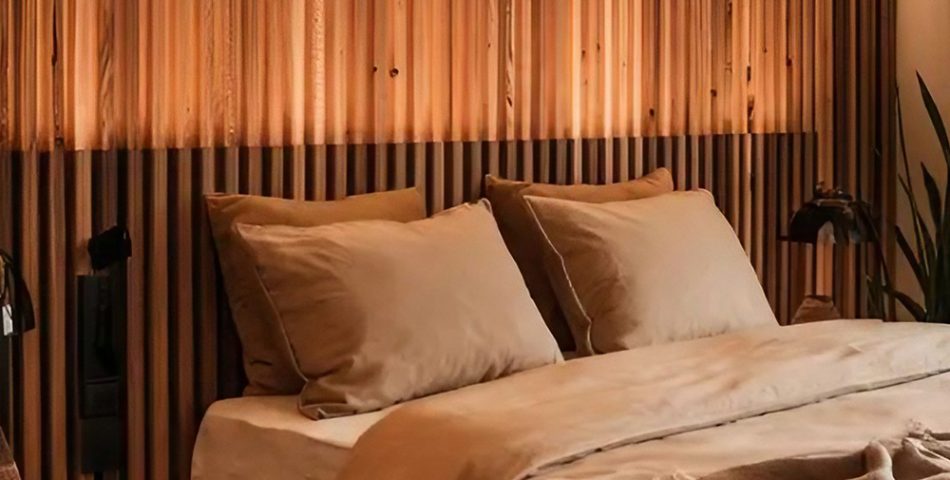 Cherry Wood Slat Wall Headboard