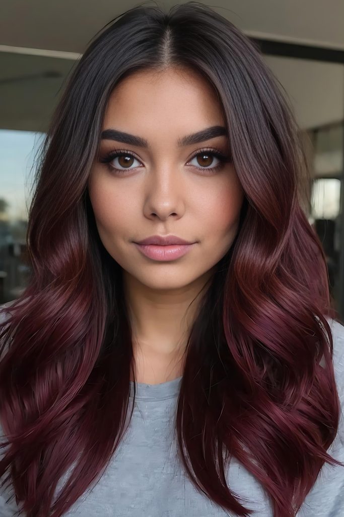 Dark Cherry Balayage for A Volume Inspiring Look