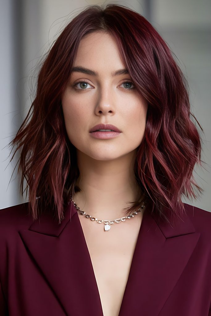Dark Cherry Lob for Versatile Elegance