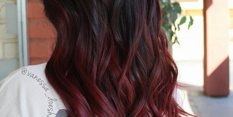 Dark Cherry Red Ombre on a Lob