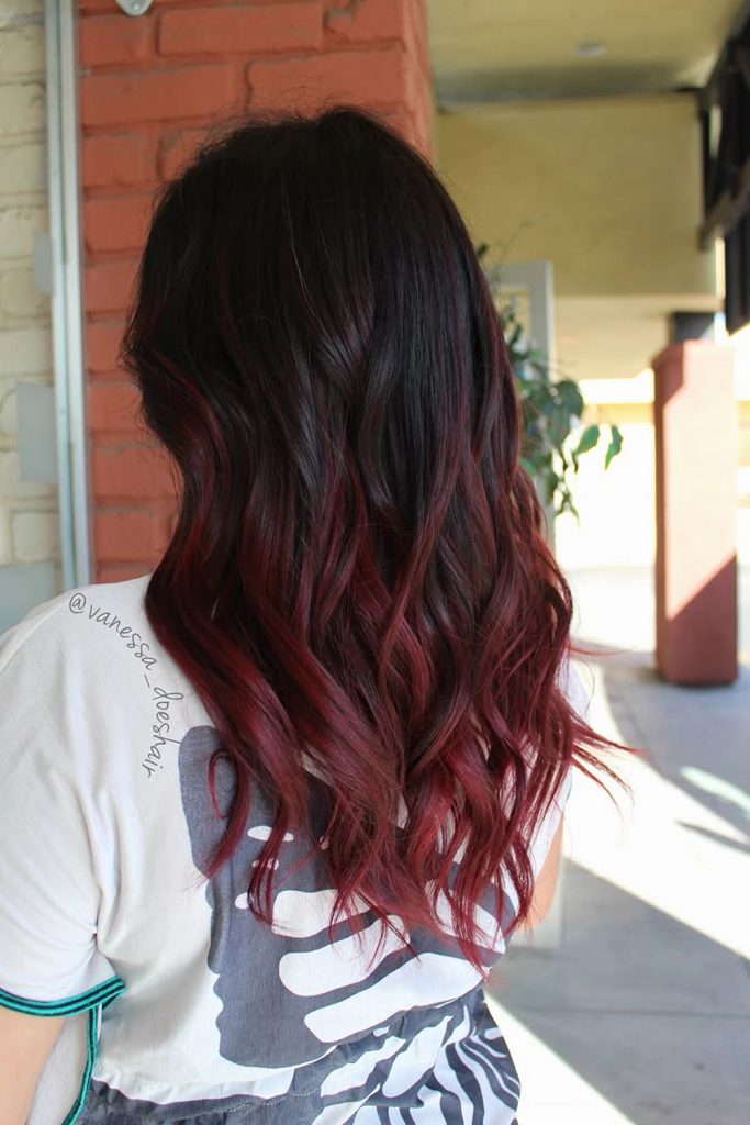 Dark Cherry Red Ombre on a Lob