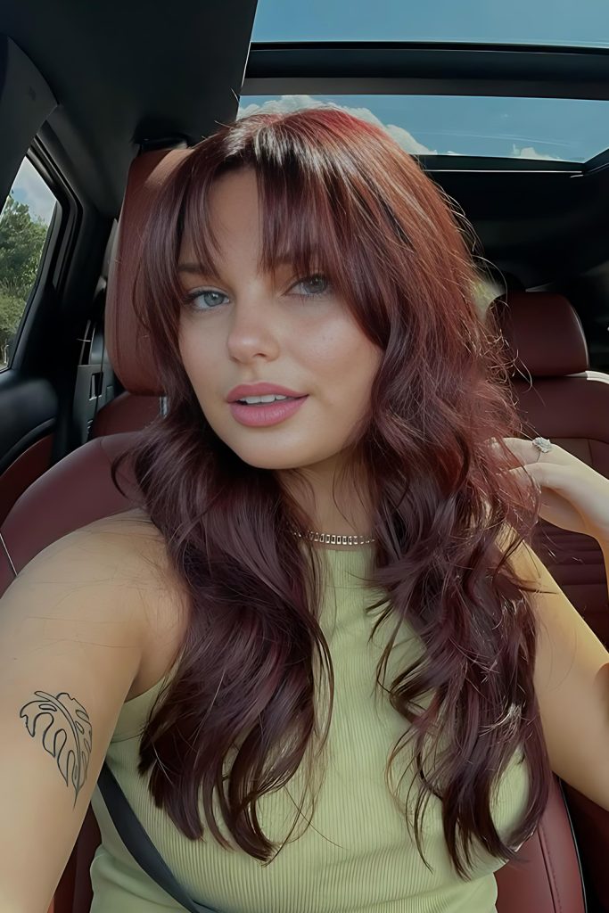 Dark Cherry Red Shag Haircut