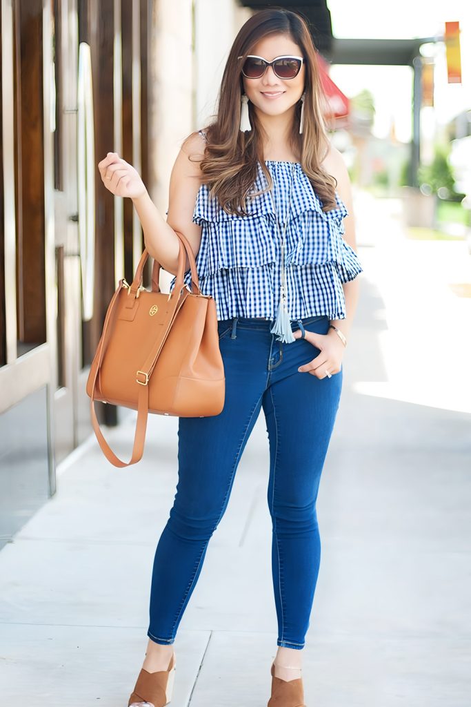 Gingham Top + High Waisted Jeans
