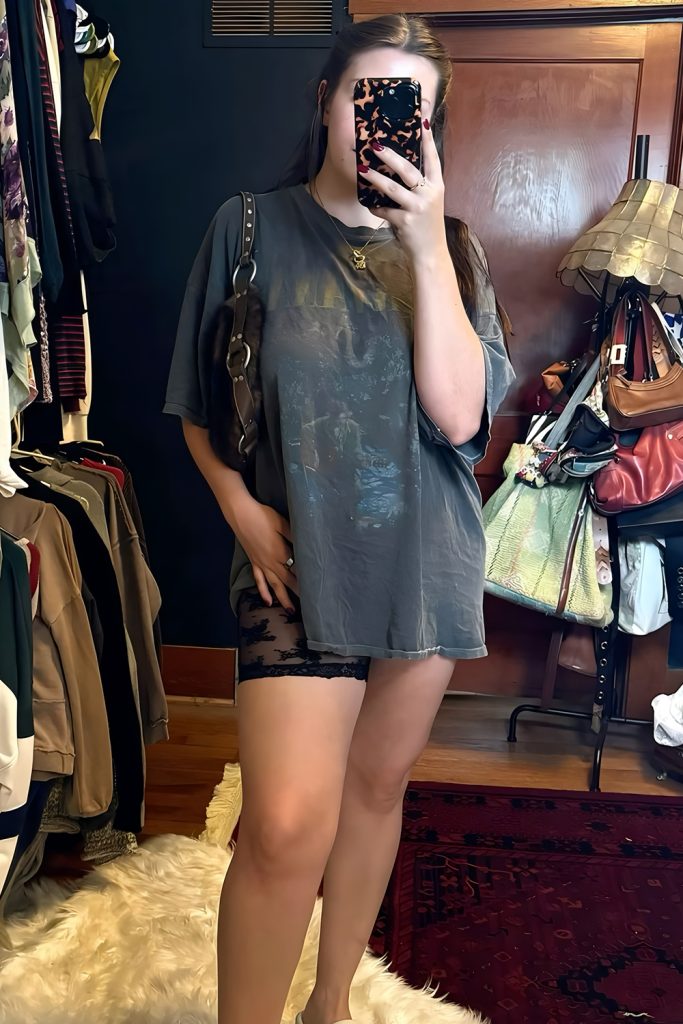 Just Threw It On Oversized Shirt + Tiny Shorts Combo