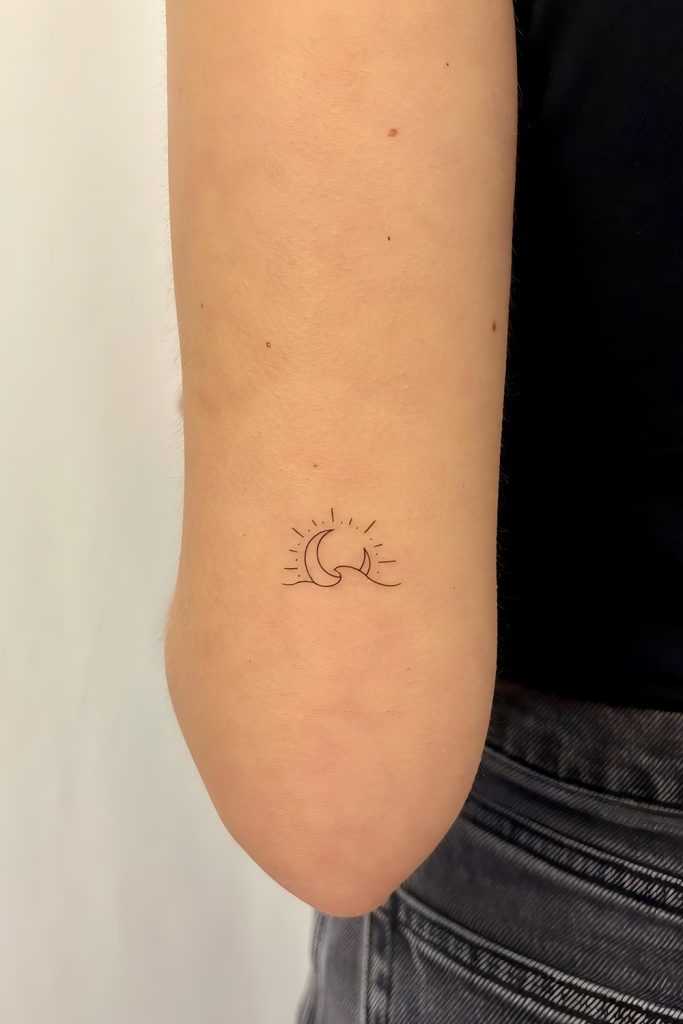 Minimal Moon Over Ocean Tattoos Nighttime on the Shore