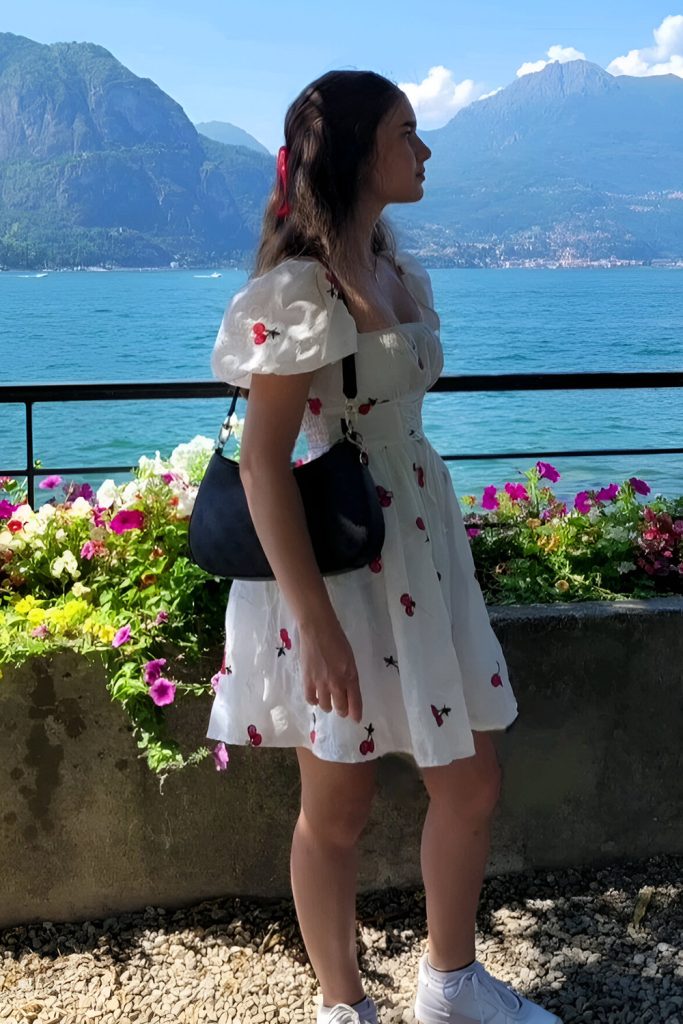 Picnic Perfect White Dress with Cherry Accents