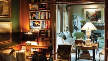 Reading Nook with Built in Cherry Bookcases