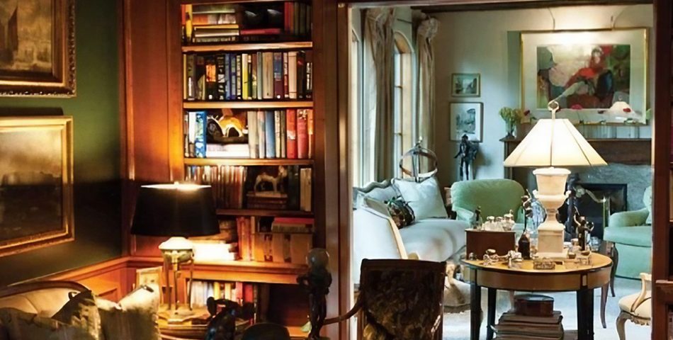 Reading Nook with Built in Cherry Bookcases