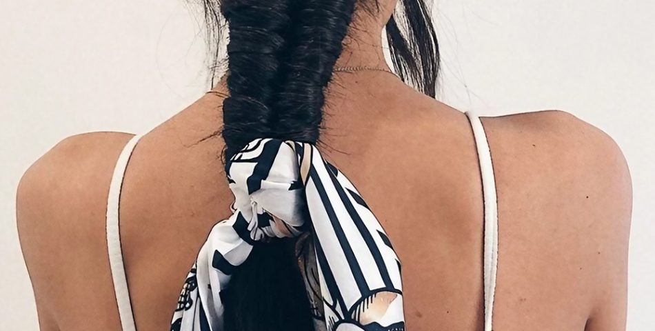 Side Fishtail Braid with a Silk Scarf Tie