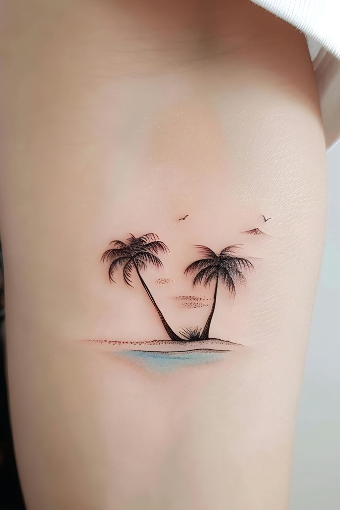 Small Beach Scene Tattoos Entire World in One Design