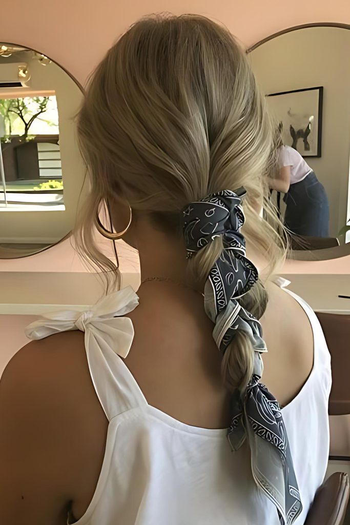 Textured Ponytail Wrapped in a Printed Headscarf