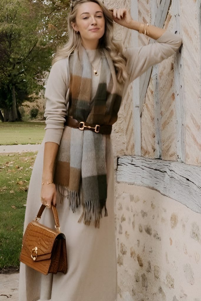 Belted Coat with Bulky Scarf