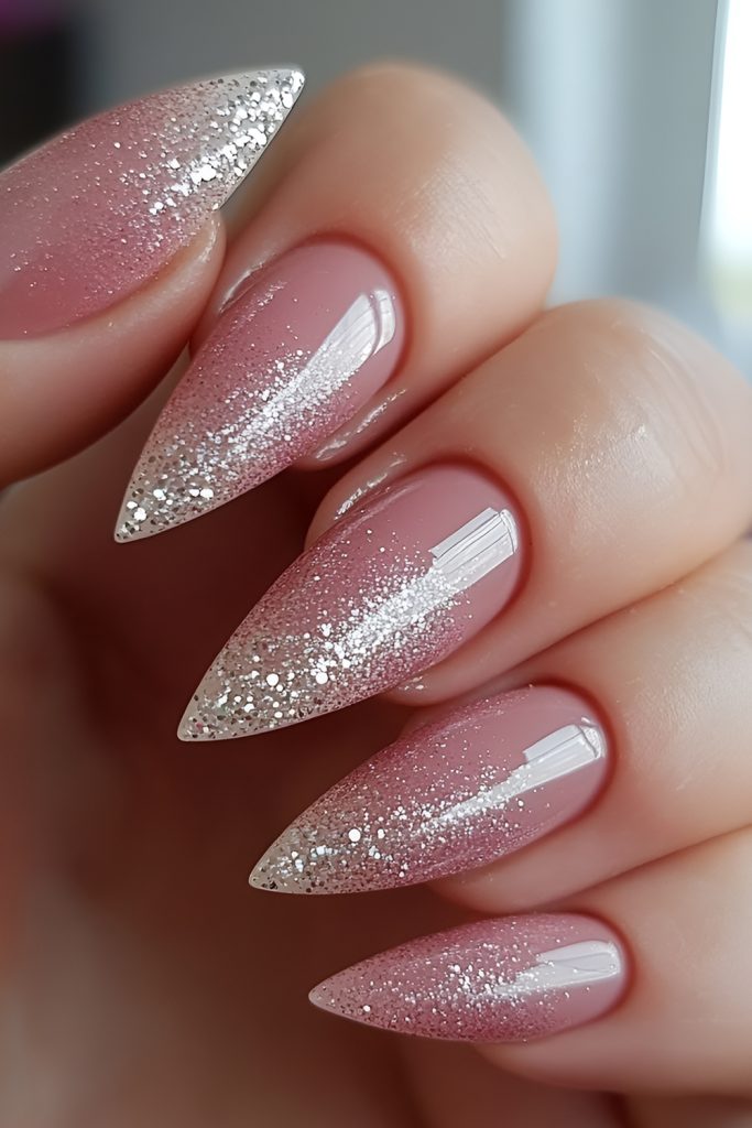 Blush Pink Nails with Silver Spur Accents