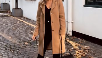 Camel Coats Paired with Minimal Layers