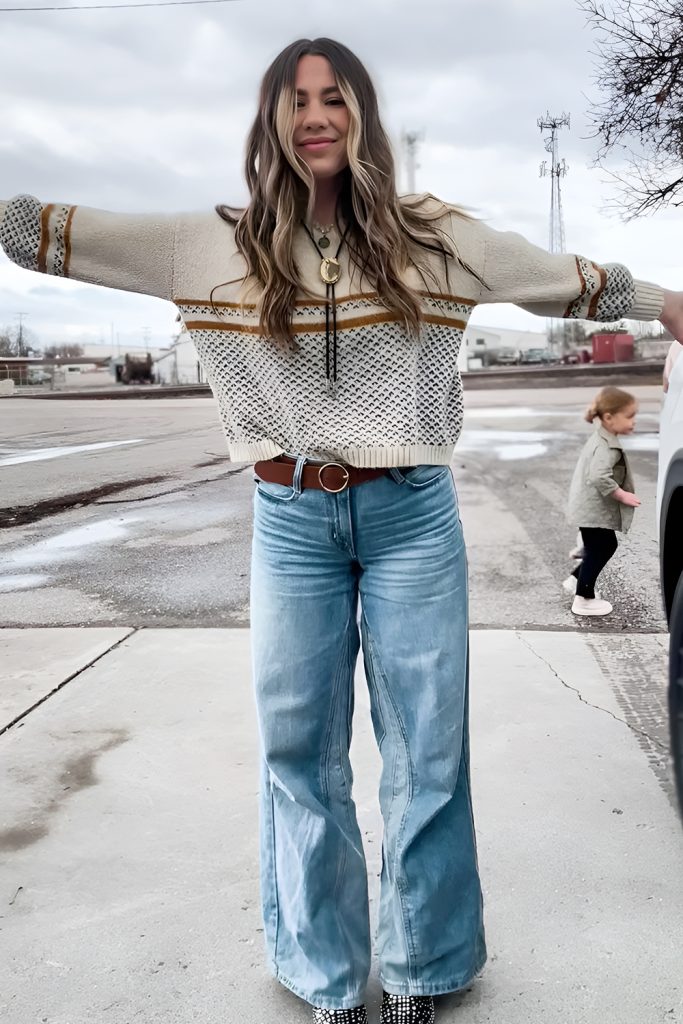 Chunky Knit Sweater and Wide Leg Denim