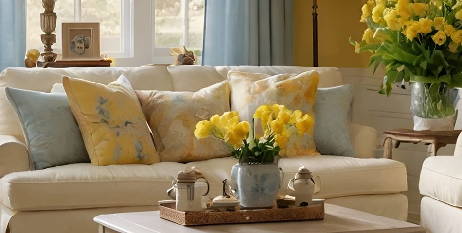 Colorful Yellow Feature Wall in a Modern Living Room