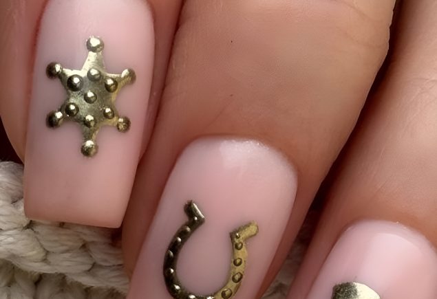 Delicate Nude Nails with Small Horseshoe Details