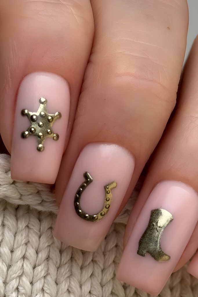 Delicate Nude Nails with Small Horseshoe Details