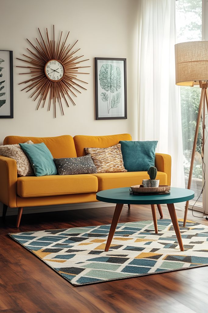 Eclectic Art Lover's Living Room with Yellow Highlights