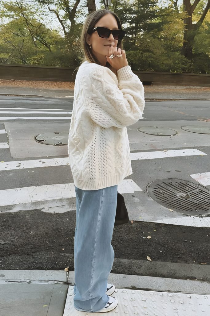 Ecru Jeans Piled With Oversized Knitwear