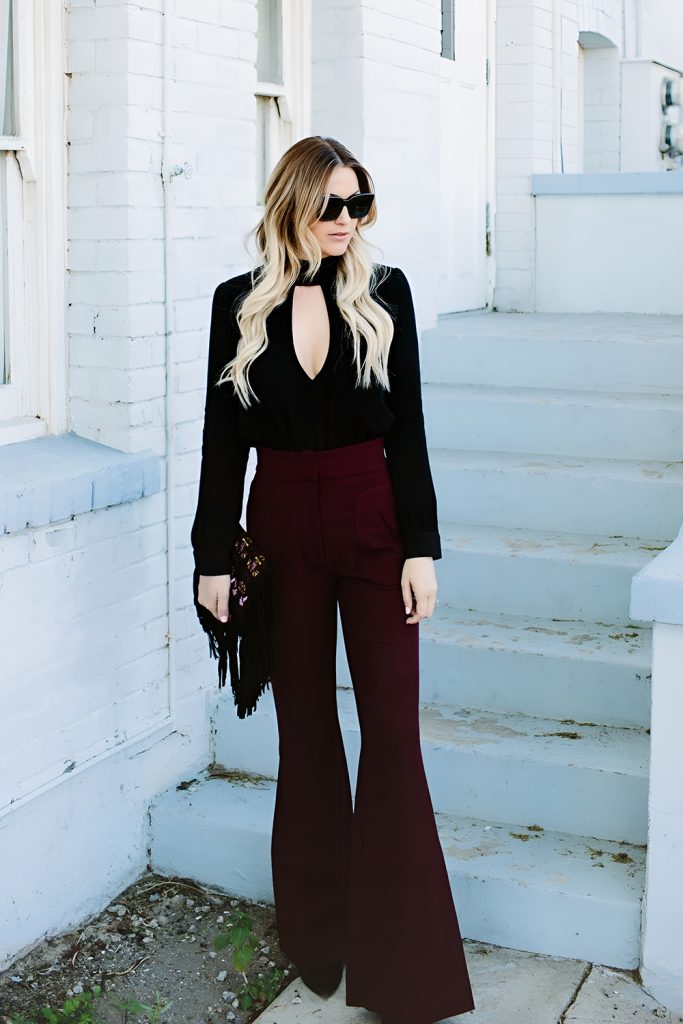 Flared Trousers Paired with Fitted Tops for a Romantic Touch