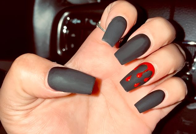 Glossy Drips on a Matte Black for a Vampire Vibe
