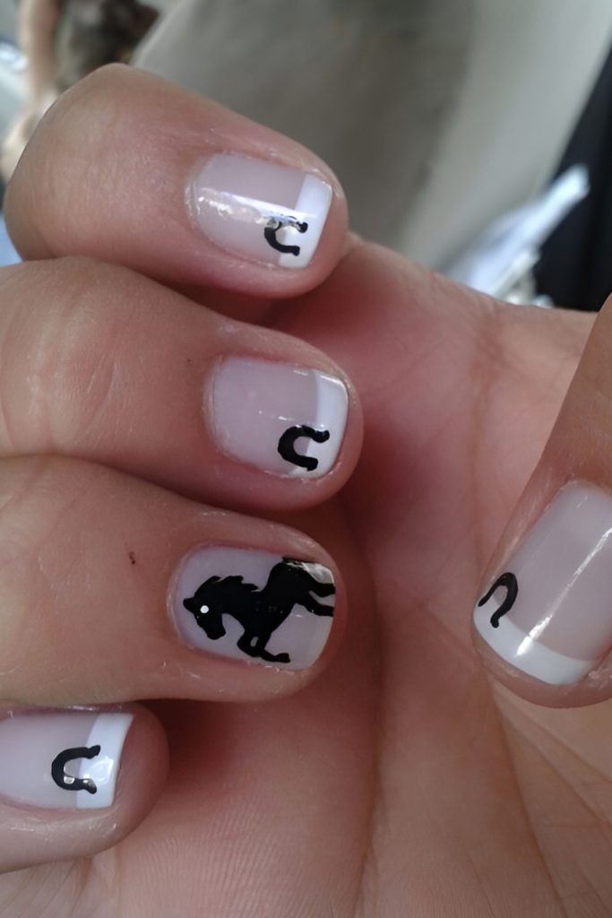 Glossy Taupe Nails with Simple Horses