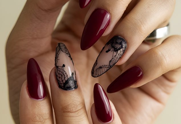 Lace Inspired Nail Design for Dark Romantic Appeal