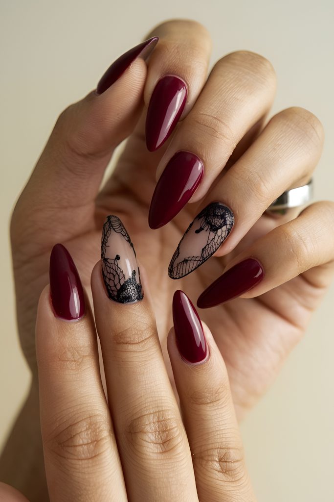 Lace Inspired Nail Design for Dark Romantic Appeal