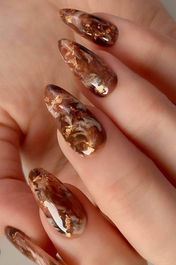 Light Brown Nails with Faux Leather Texture