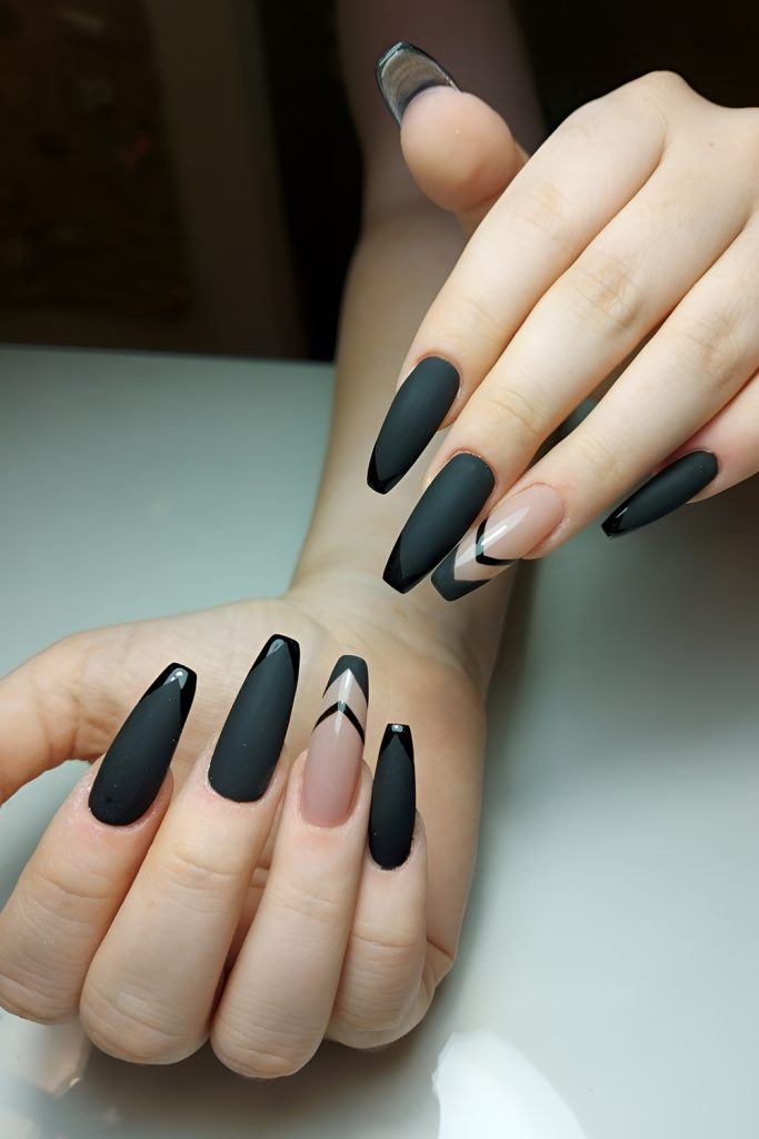 Matte Black Coffin Nails for a Classic Goth Look