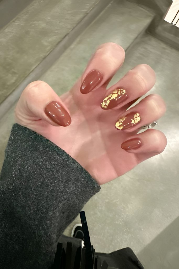 Matte Terracotta Nails with Gold Studs