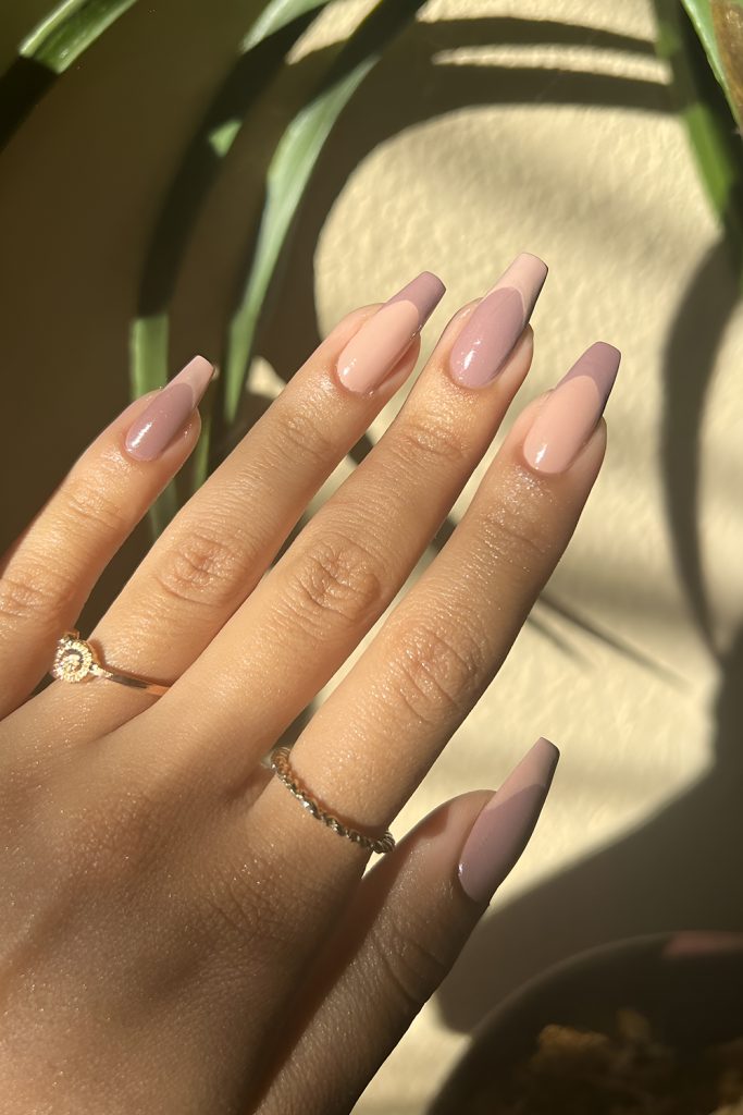 Mauve Nails with Lined Fringe Tips