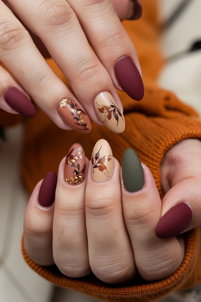 Mixed Media Nails Foil, Gems & Texture for Fall