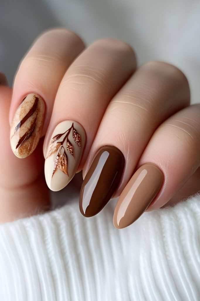 Neutral Nails with a Pop of Autumn Color