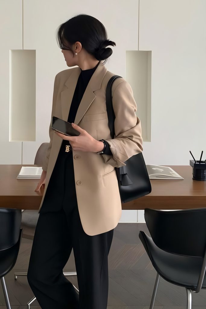 Oversized Beige Blazers Styled With Monochrome Basics