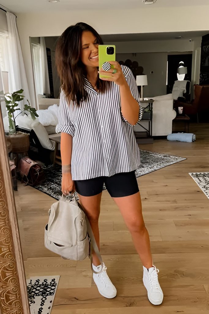 Pair Bike Shorts with Oversized Tops or Button Downs