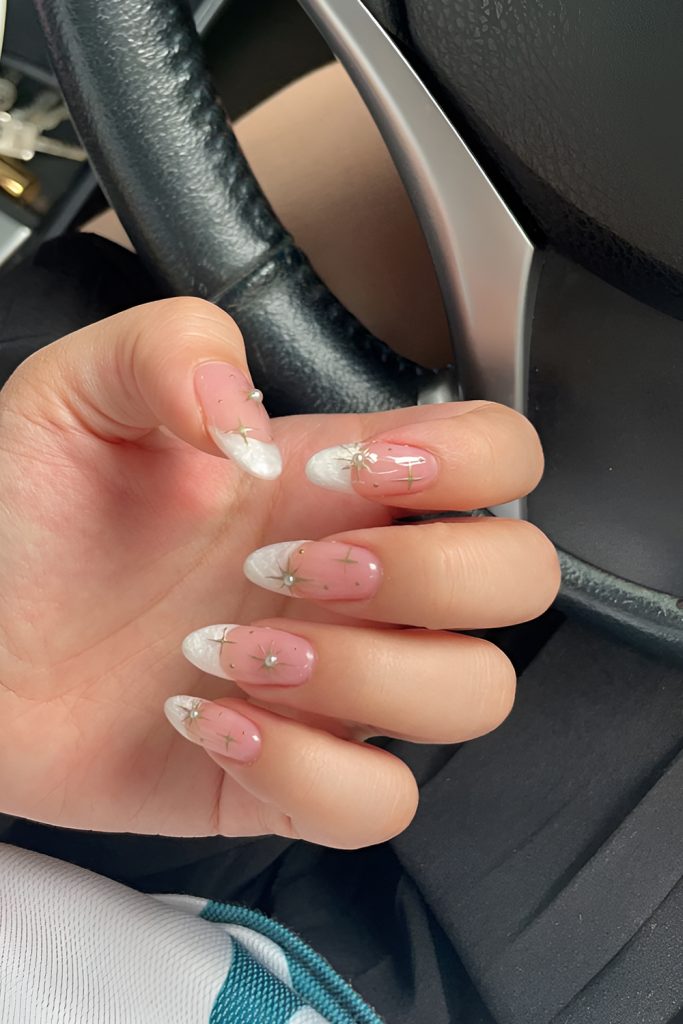 Pearl White Nails with Lariat Loop Art