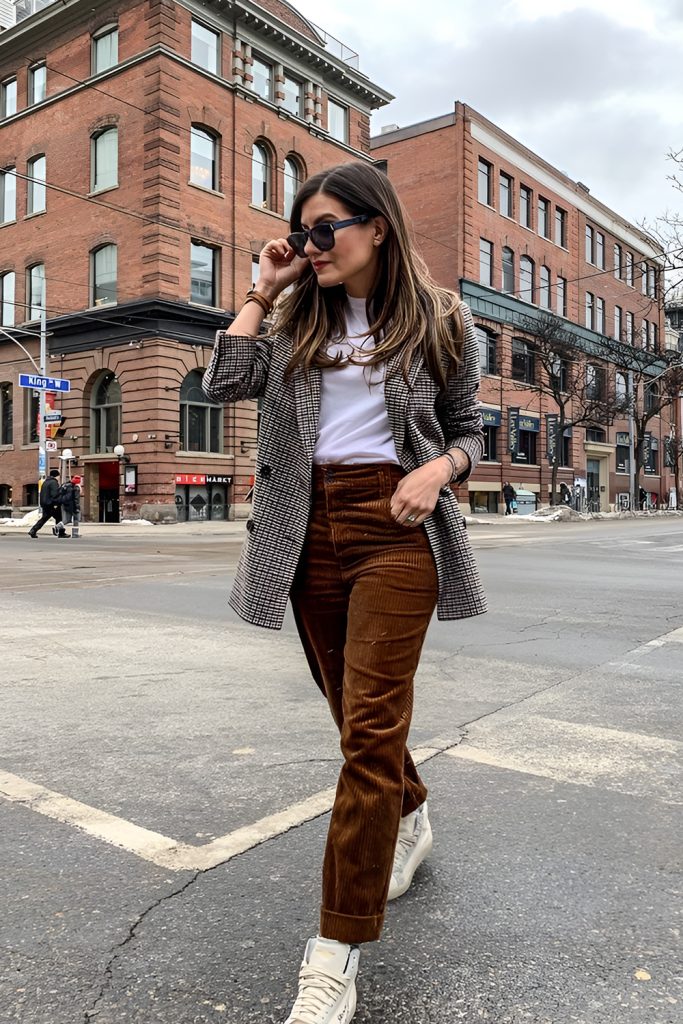 Printed Blouse with Corduroy Pants
