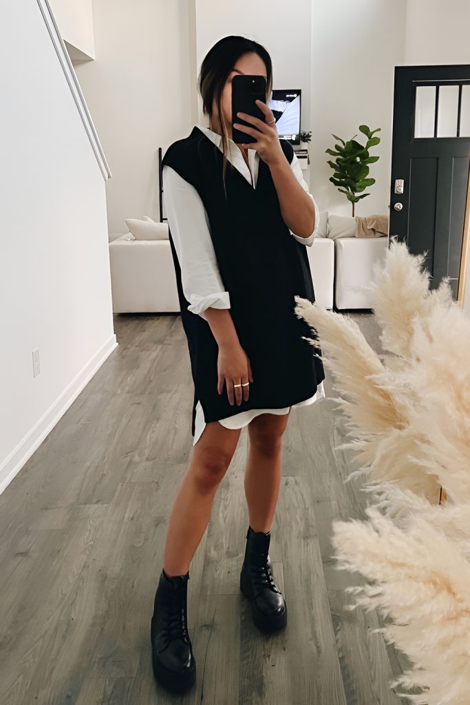 Rock an Oversized Button Down with a Knit Vest Like a Boss