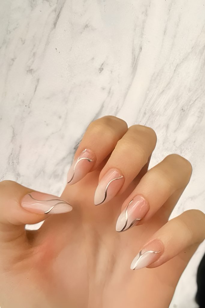 Sand Colored Nails with Barbed Wire Line Art
