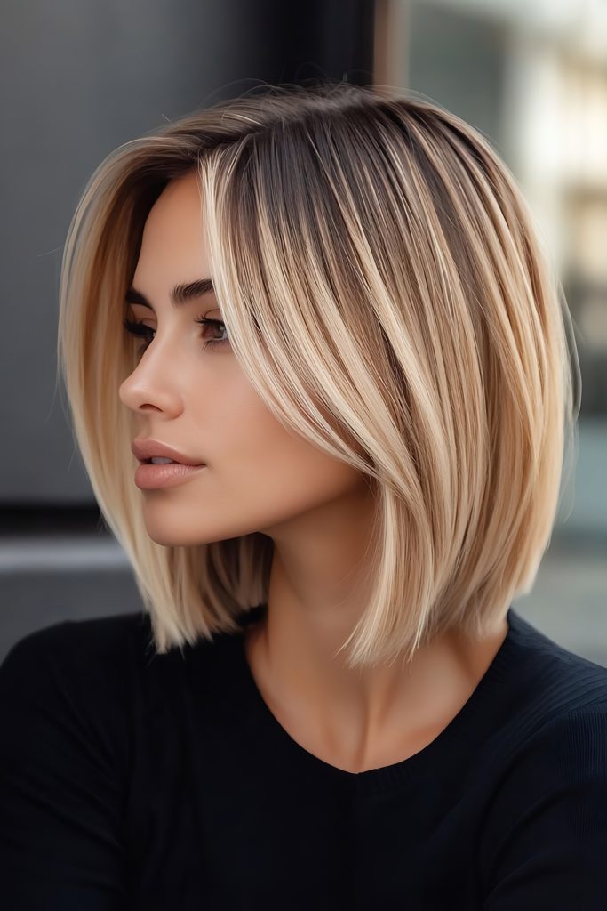 Shoulder Grazing Bobs with Blonde Highlights