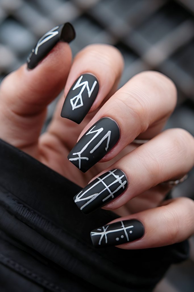 Simple Gothic Nails with Small Symbols