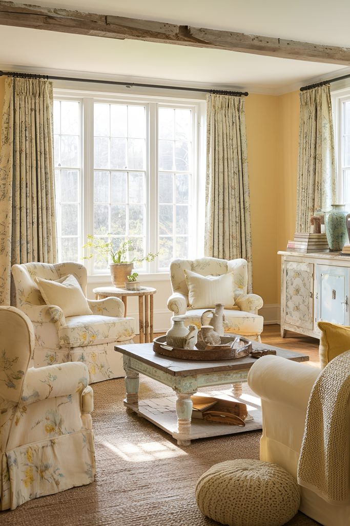 Soft Yellow Farmhouse with Vintage Charm