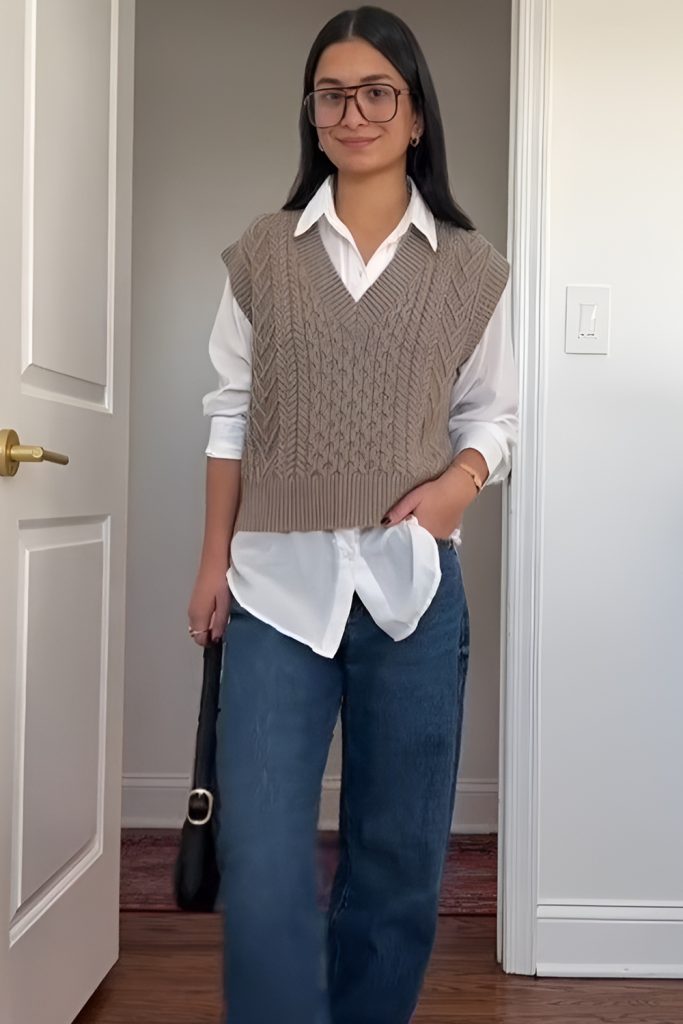 Sweater Vest Layered Over a Button Up