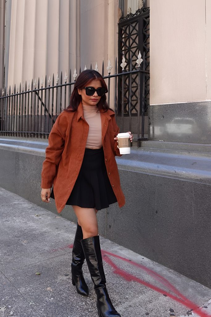Turtleneck with Corduroy Skirt