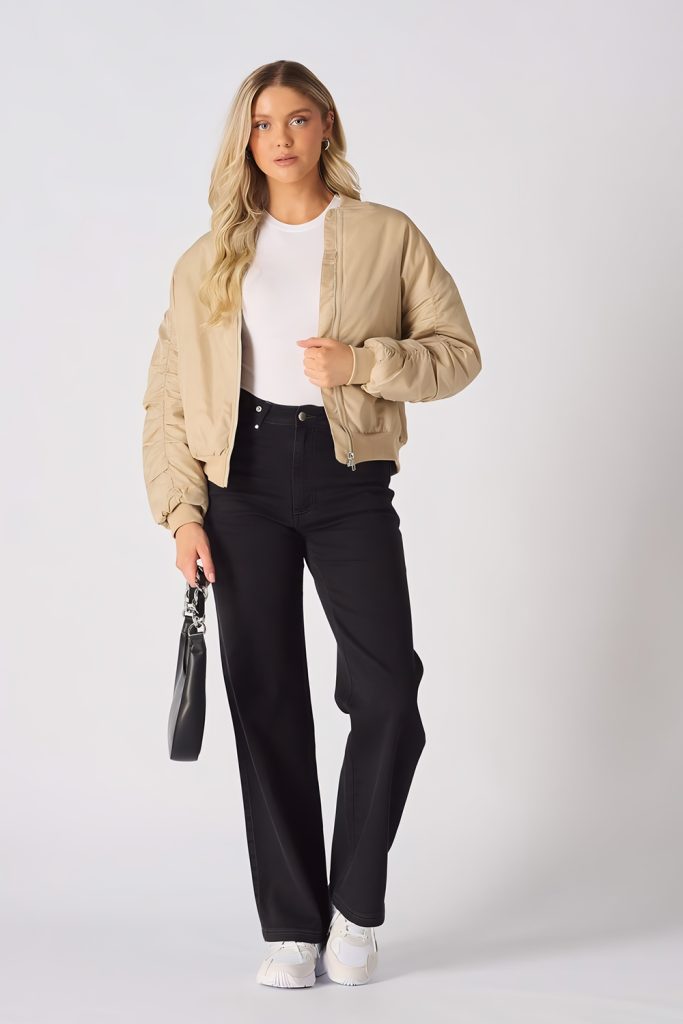 Warm Beige Utility Jackets Over Ribbed Basics