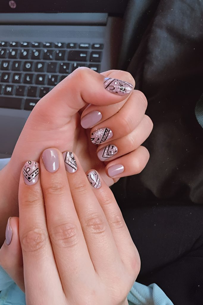 Warm Clay Nails with Limited Bandana Print